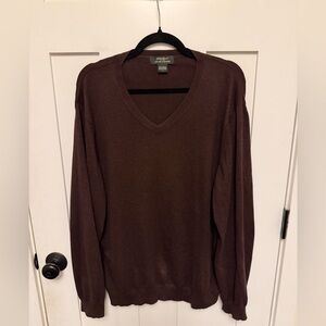 Eddie Bauer Cotton Cashmere Blend V-Neck Chocolate Brien Pullover Sweater Size L